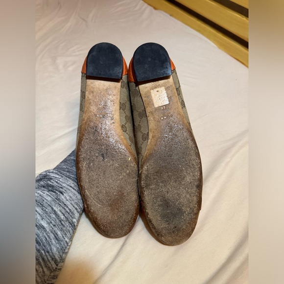 Gucci Beige/Orange GG Canvas And Leather Horsebit Ballet Flats US size 9 - Picture 5 of 7